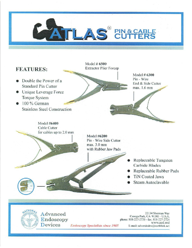 thumbnail of Atlas Pin and Cable Cutters Sell Sheet Advanced Endoscopy Devices