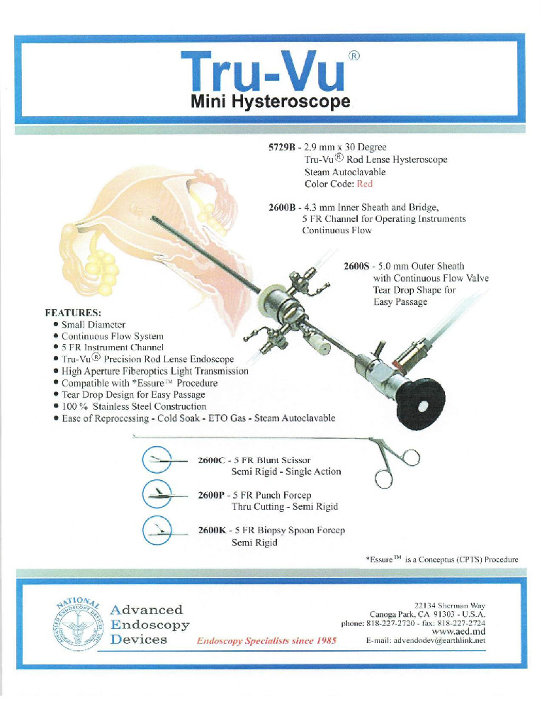 thumbnail of Tru-Vu Hysteroscope Sell Sheet Advanced Endoscopy Devices