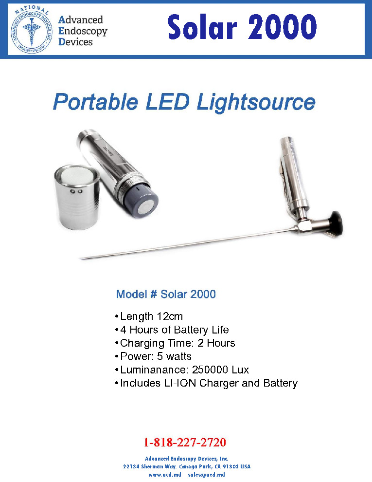 thumbnail of Solar 2000 Portable LED Lightsource Promo Sheet Advanced Endoscopy Devices