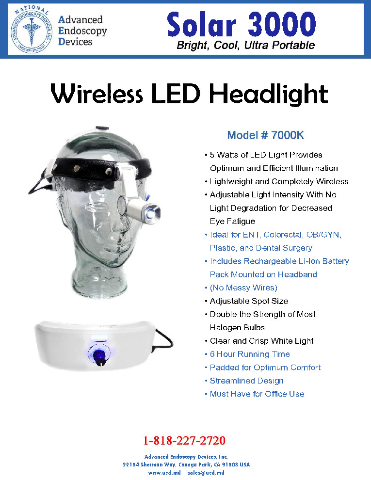 thumbnail of Solar 3000 Wireless LED Headlight Promo Sheet Advanced Endoscopy Devices