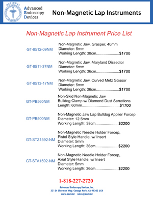 Advanced Endoscopy Devices Non Magnetic Laparoscopic Instruments Price List Cover R1