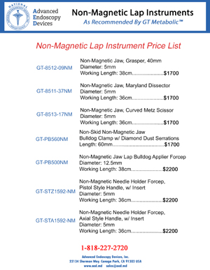 Advanced Endoscopy Devices Non Magnetic Laparoscopic Instruments Price List Cover